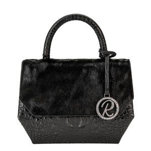 Raviani Black Genuine Leather Mini Satchel